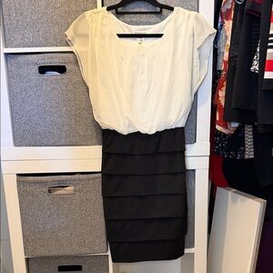 Enfocus Studio Cream and Black Midi Dress